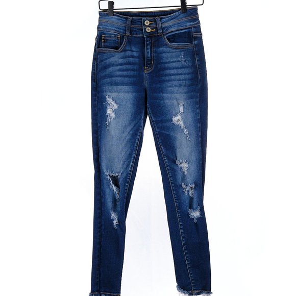 KanCan Dark Wash Distressed Skinny Size 26 - Picture 1 of 7